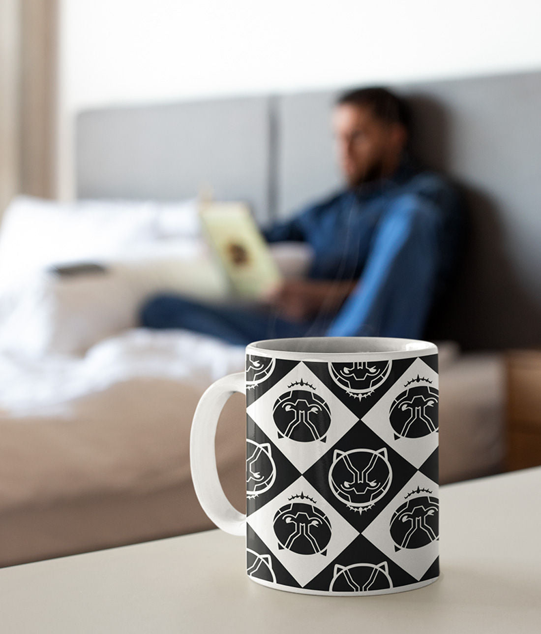 Black Panther Kawaii Pattern - Coffee Mugs White