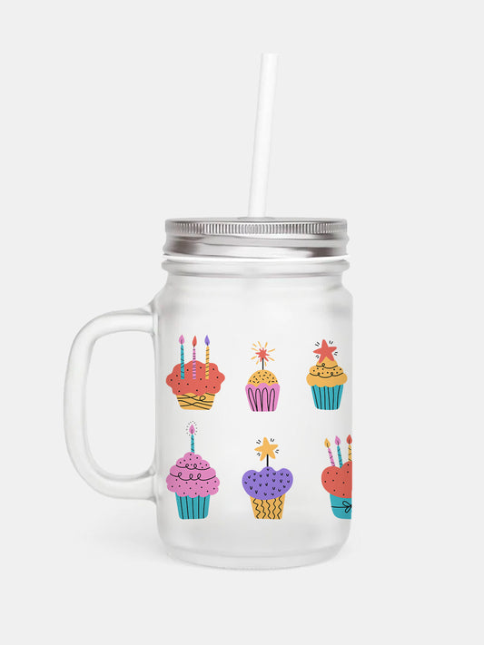 Bday Cupcakes - Mason Jar Frosted Glass 325 ml