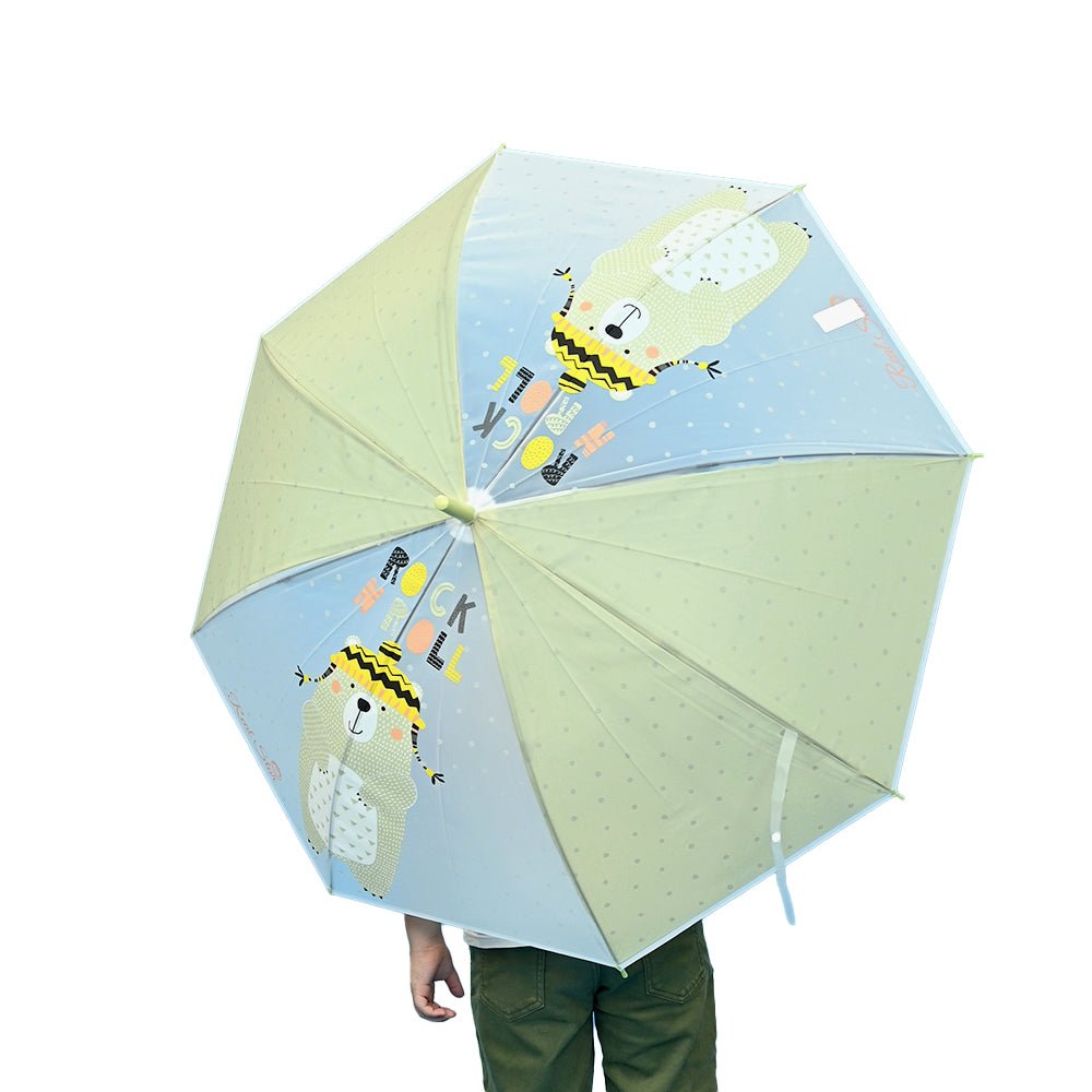 Little Surprise Box, Olive Green, Translucent Rock and Roll Kelly Jo Teddy print with polka dots, Rain and All-season Umbrella for Kids & Adults.