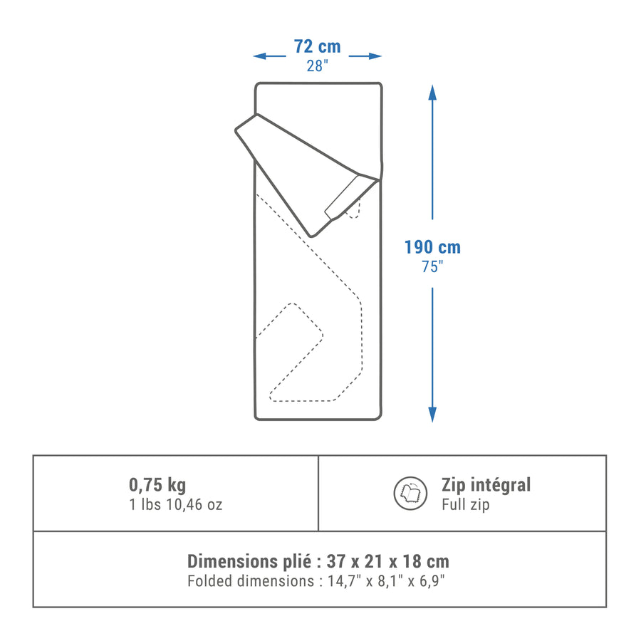 Camping sleeping bag 20 deg C, Bag