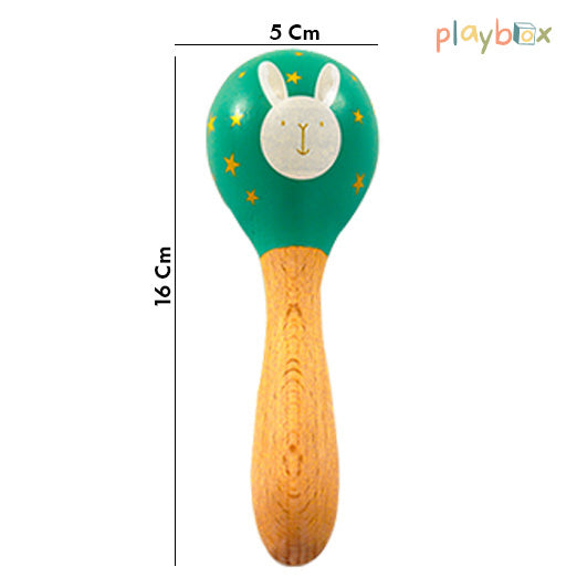 Playbox Wooden Non-Toxic Forest Maracas Pack of 1 for Kids | Discover Sounds and Explore Textures, Pack of 1 in Multicolor (Teal)