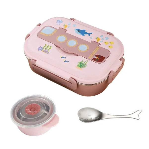 Little Surprise Box Pink Submarine Theme Compartment Steel Tiffin Lunch Box for Boys and Girls