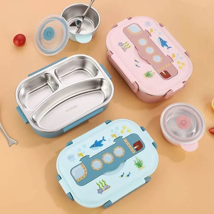 Little Surprise Box Pink Submarine Theme Compartment Steel Tiffin Lunch Box for Boys and Girls