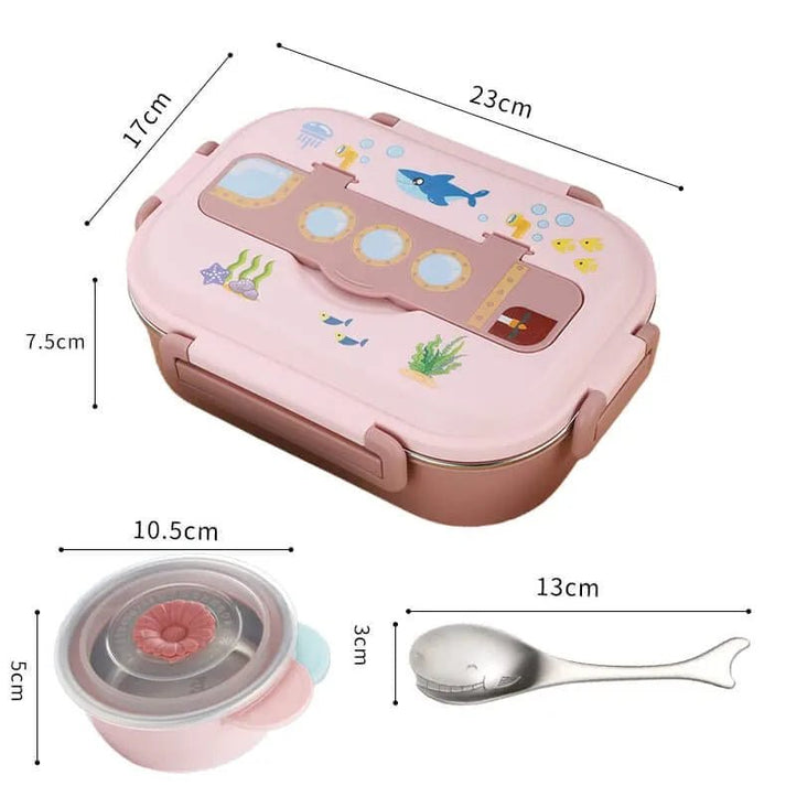 Little Surprise Box Pink Submarine Theme Compartment Steel Tiffin Lunch Box for Boys and Girls