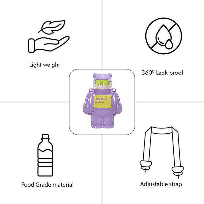 Little Surprise Box Purple Happy Ted Stainless Steel Water Bottle For Kids, 450 Ml
