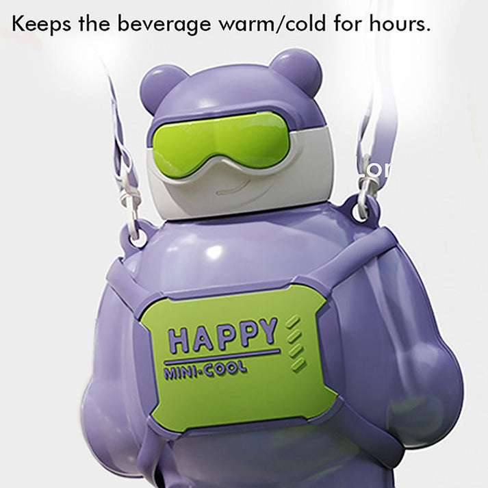 Little Surprise Box Purple Happy Ted Stainless Steel Water Bottle For Kids, 450 Ml