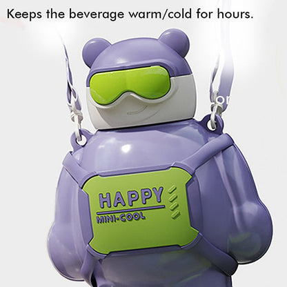 Little Surprise Box Purple Happy Ted Stainless Steel Water Bottle For Kids, 450 Ml