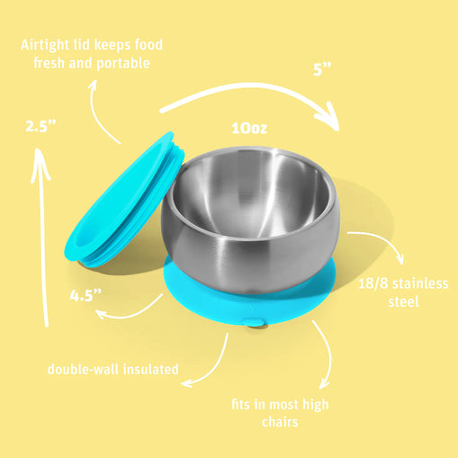 Avanchy Stainless Steel Baby Bowl with Lid - BLUE