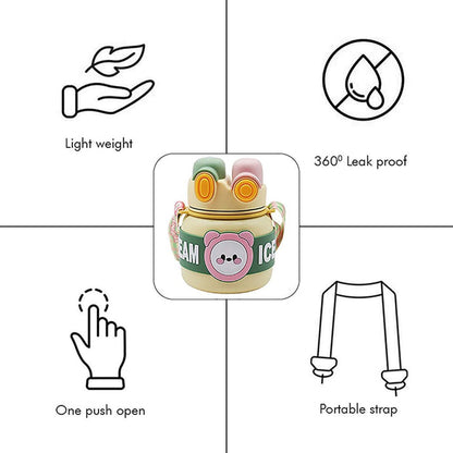 Little Surprise Box Yellow 2 Way Lid Style Icecream Theme Kids Water Bottle, 850Ml