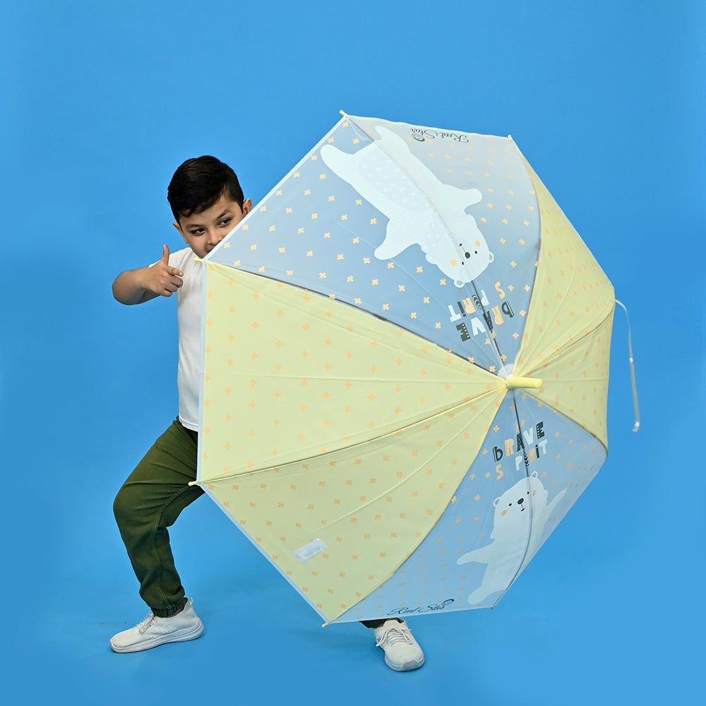 Little Surprise Box, Yellow Translucent Brave Spirit Kelly Jo Teddy print, Rain and All-season Umbrella for Kids & Adults.