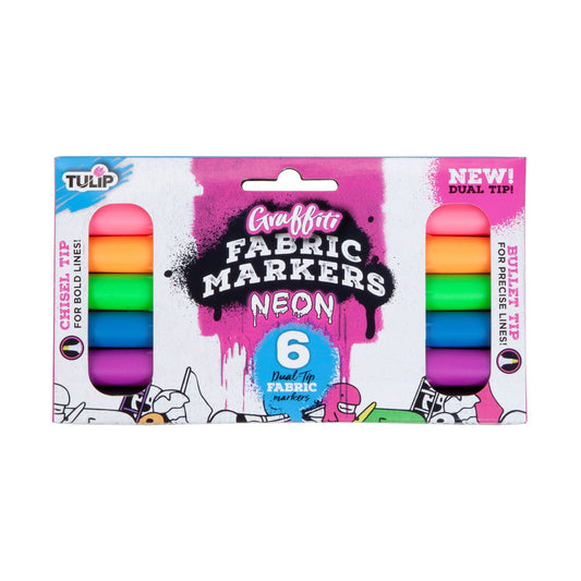 Graffiti Dual Tip Fabric Markers Neon 6 Pack