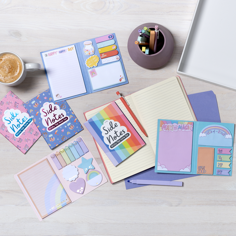 Side Notes Sticky Tab Note Pad - Pastel Rainbows