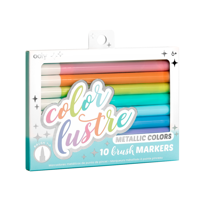 Colour Lustre Metallic Brush Markers - Set of 10