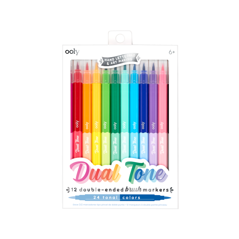 Dual Tone Double Ended Brush Marker - Set of 12