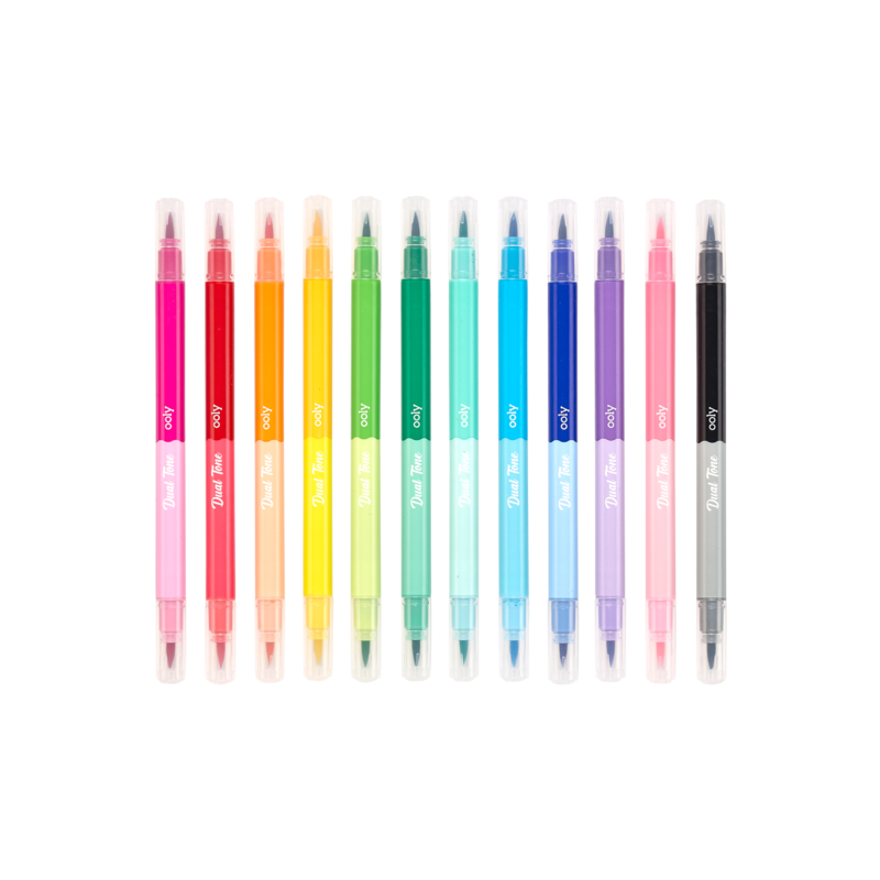Dual Tone Double Ended Brush Marker - Set of 12