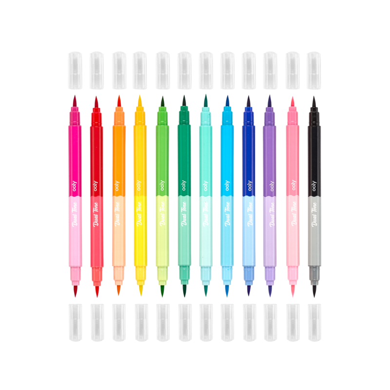 Dual Tone Double Ended Brush Marker - Set of 12