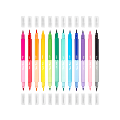 Dual Tone Double Ended Brush Marker - Set of 12