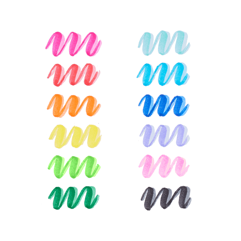 Dual Tone Double Ended Brush Marker - Set of 12