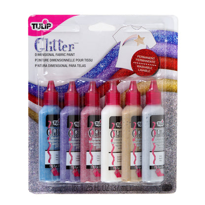 Glitter Dimensional Fabric Paint - 6 Pack