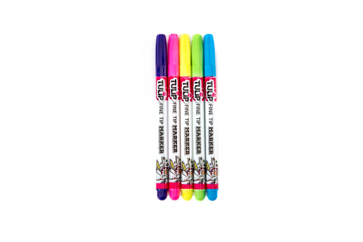 Tulip Permanent Nontoxic Markers Neon 5 Pack-Fine Bullet Tip