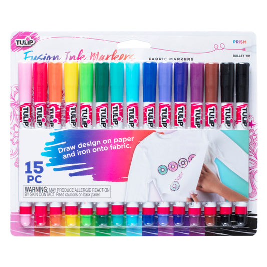 Tulip Bullet Tip Fusion Ink Fabric Markers - 15 Pack Prism