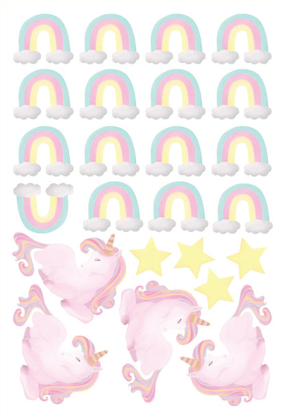 Watercolour Unicorn & Rainbow Reusable Wall Stickers