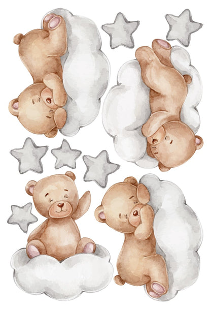 Watercolour Sleepy Bear Reusable Wall Stickers