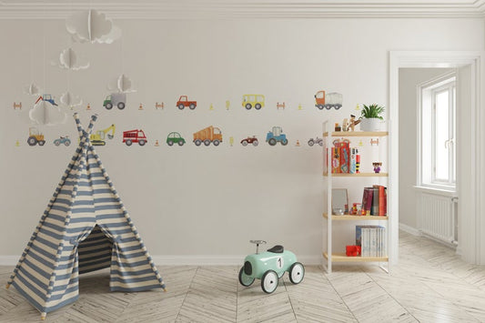 Watercolour Road Transport Reusable Wall Stickers