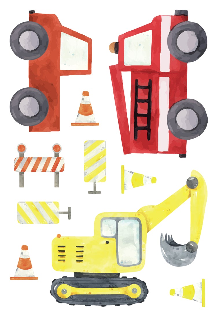 Watercolour Road Transport Reusable Wall Stickers