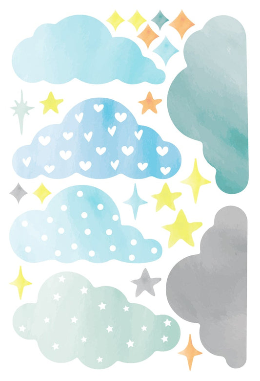 Blue Watercolour Cloud Reusable Wall Stickers