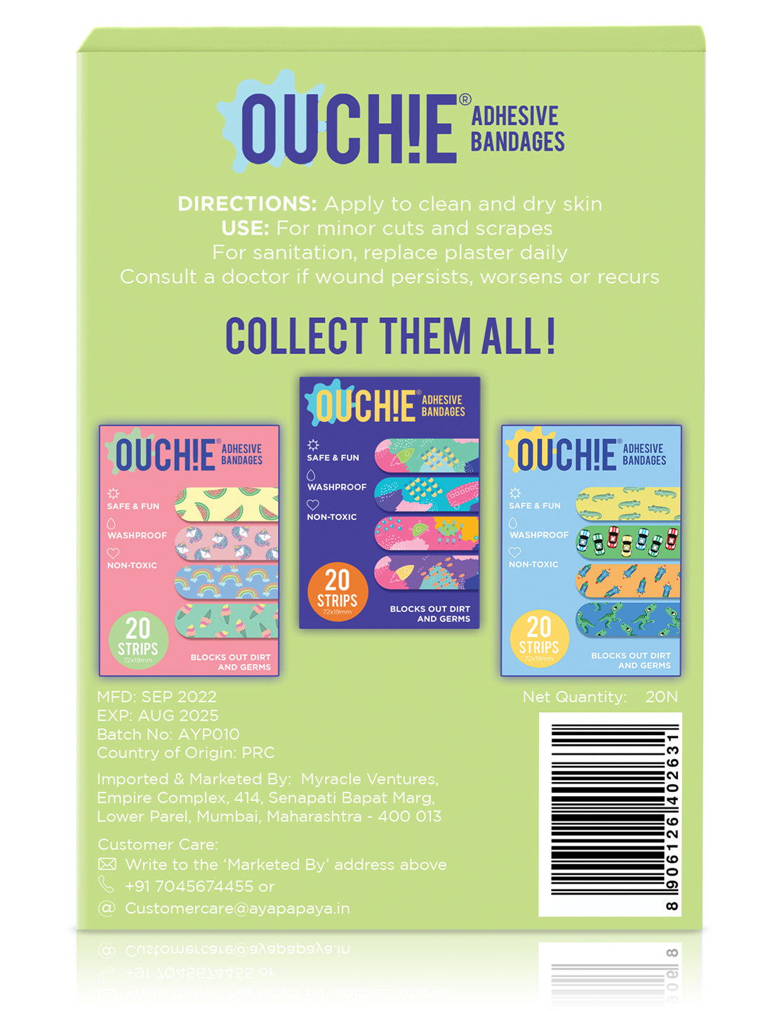 Ouchie Non-Toxic Printed Bandages (20 Pack) - Lime Green