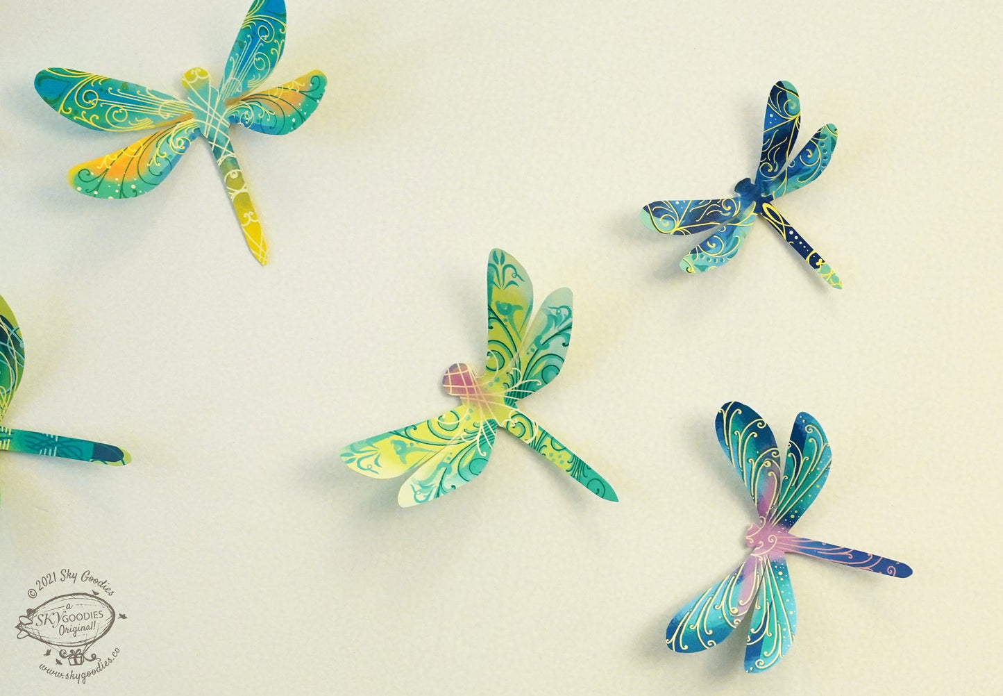 Paper Dragonflies for Wall Decoration: Set of 24