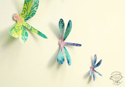 Paper Dragonflies for Wall Decoration: Set of 24