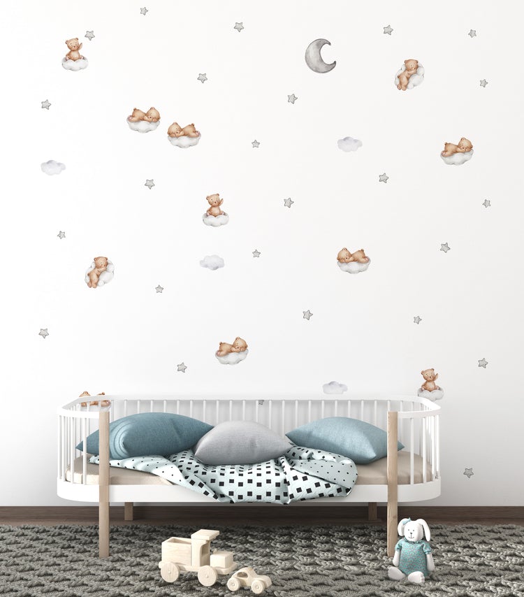 Watercolour Sleepy Bear Reusable Wall Stickers